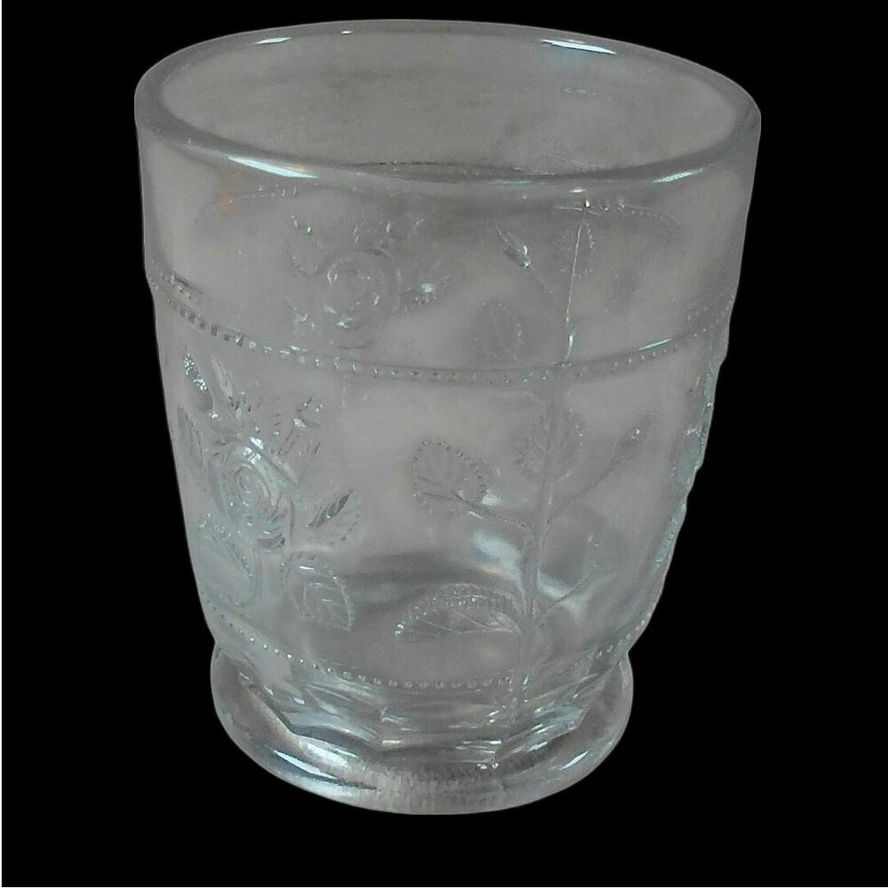 EAPG Cabbage Rose Tumbler Clear Glass Antique Raised Dot Band